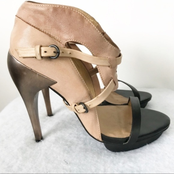 All Saints | Copper Heel Platform Leather Sandals - Picture 1 of 8